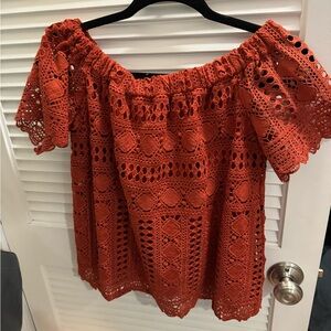 Burnt red/orange Anthropologie top. Off shoulder
